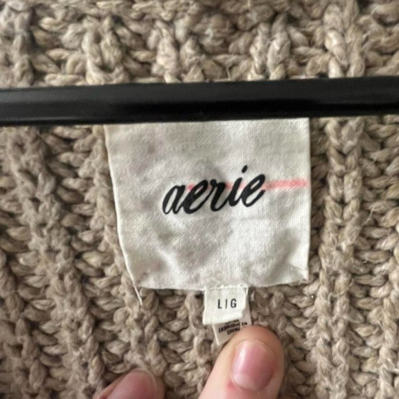 Aerie Taupe Knit Crew Neck Sweater - Picture 2 of 4